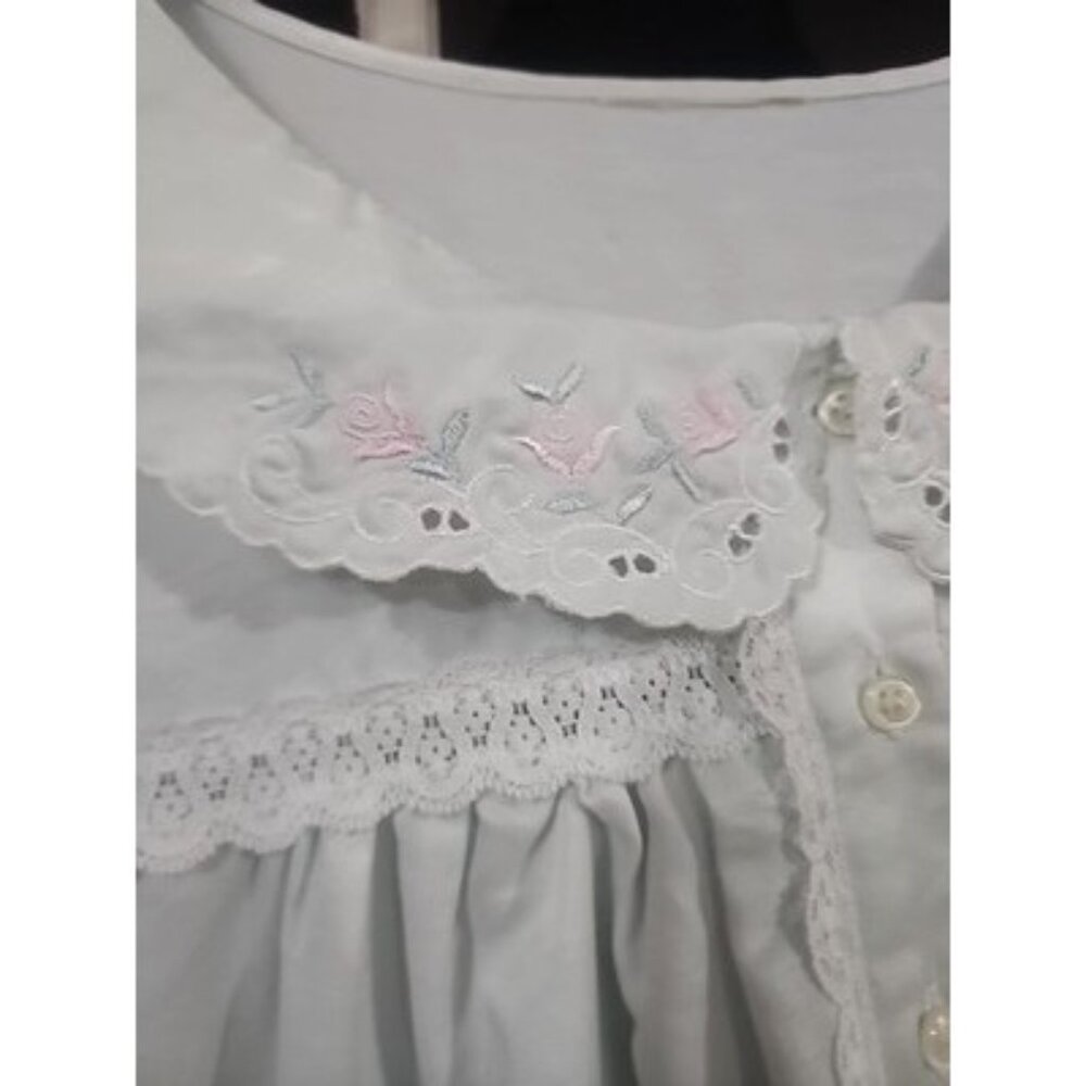 Beautiful Bridal‎ Mint Green Satin Nightgown with Pink Embroidery Vintage Dress - Picture 3 of 16